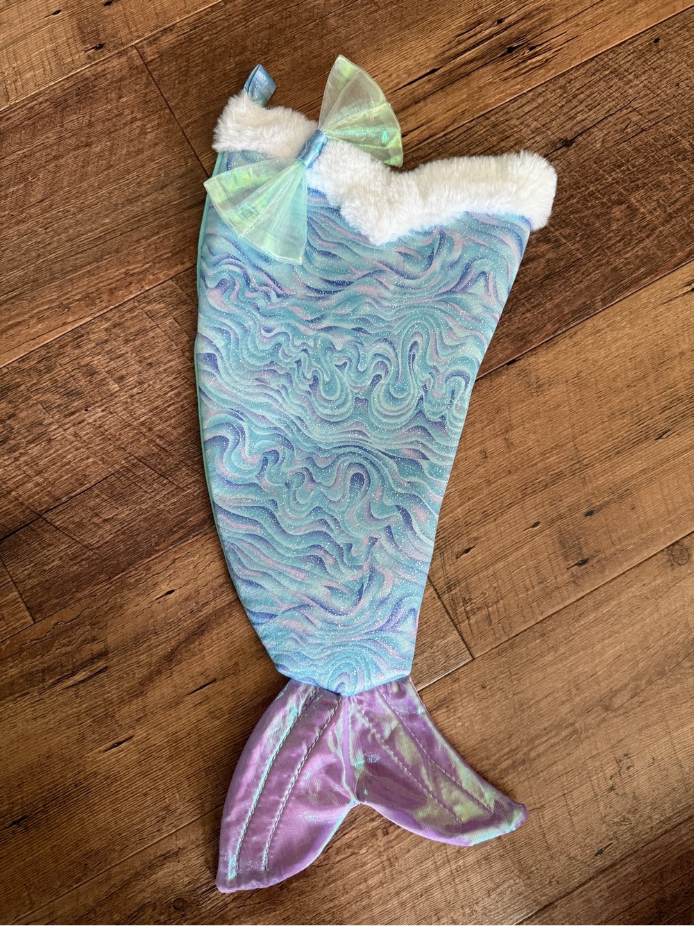 Iridescent Mermaid Stocking with Bow - Pastel Blue & Purple - Picture 2 of 6